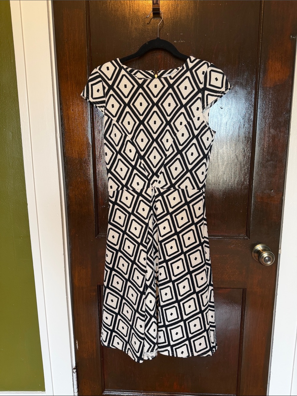 Closet Black and White Diamond-Print Cap Sleeve Dress